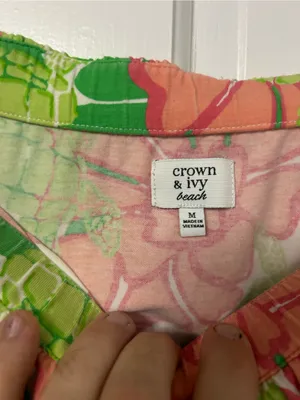 crown & ivy Strapless Floral Dress in Coral, Green & White thumbnail 4