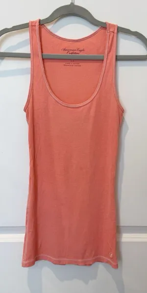 American Eagle Y2K Pink Ribbed Tank Top Small Bella Swan Elena‎ Gilbert Logo thumbnail 1