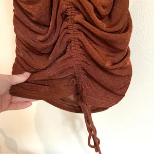 Isalis Bodycon Drawstring Ruched Dress in Burnt Orange Size Small thumbnail 3