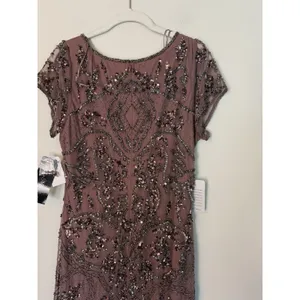 Pisarro Nights Embellished Mesh MIDI Gown Beaded Sz 10 Mauve NWT $268 thumbnail 5