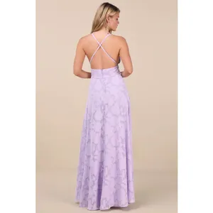 NWT Lulus Let There Be Romance Lavender Burnout Floral Maxi Dress Gala Size M thumbnail 3