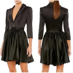 Nwot Mac Duggal 26913 Black Satin A-Line Collar Blazer Belted Mini Dress 4 thumbnail 3