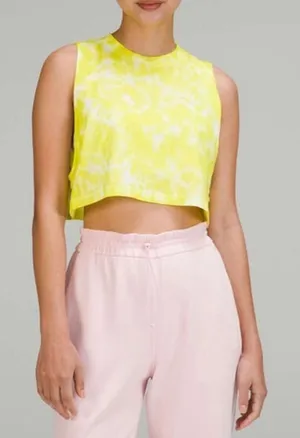 NWOT Lululemon All‎ Yours Cropped Cotton Tank Top Tie Dye Yellow Size 12 thumbnail 1