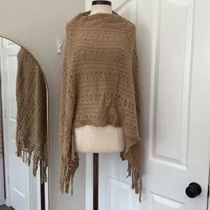 Cableknit fringe poncho Tan Size L thumbnail 2