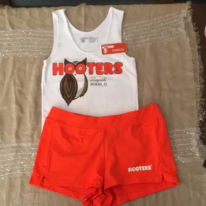 Hooters Girl Worn Sexy Tank & Shorts from Miami FL XSmall & “Noella” Name Tag thumbnail 1