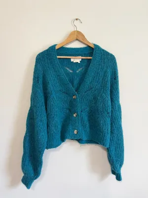 Anthropologie Gaby Textured Alpaca Wool Cardigan Size Small Blue Sweater Fall thumbnail 2