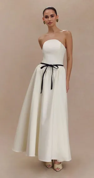 Meshki Penny Strapless Contrast Midi Dress - Ivory & Burgundy thumbnail 1