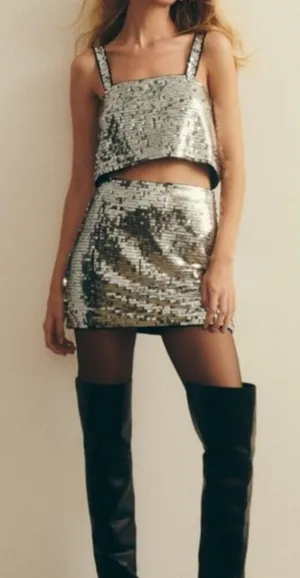 Reformation Sequin Two Piece Set: Kayla Crop Top (M) and Feliz Skirt (12) thumbnail 1