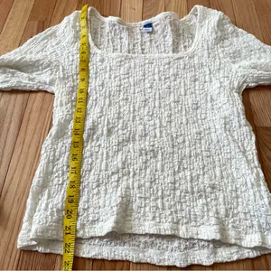 Old Navy White Textured Boho Long Sleeve Top Large Square Neck Cottagecore thumbnail 7