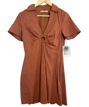 Abercrombie & Fitch Rust Brown Deep V-Neck Cutout Short Sleeve Mini Dress Size M thumbnail 1