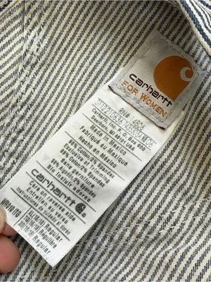 Carhartt Women’s Hickory Stripe Denim Bib Overall Shorts Cotton in Blue White XL thumbnail 7