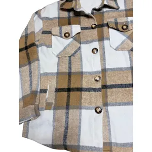 Women's Tan Flannel Plaid Shacket Jacket size Medium thumbnail 4
