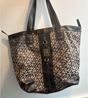 Y2K Chic Tommy Hilfiger Brown Leather & Canvas Bag thumbnail 1