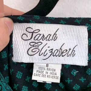 Sarah Elizabeth Vintage Green Black Diamond Print Rayon Cottagecore Dress Size 8 thumbnail 7