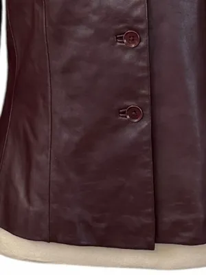 Cache Leather Jacket 10 Burgundy Fitted Button Front Y2K Retro Blazer Maroon thumbnail 10