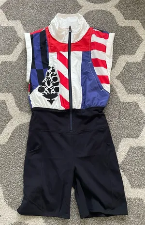 FREE PEOPLE MOVEMENT Stretch Bodysuit shirt Romper Biker Shorts Patriotic XS thumbnail 1