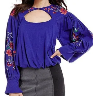 Free People Lita embroidered cutout long sleeve top size m thumbnail 1