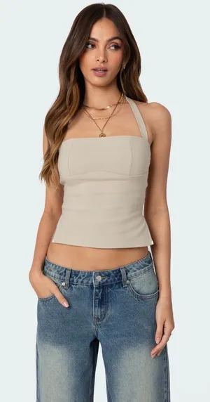 Edikted Beige Dara Halter Top thumbnail 1