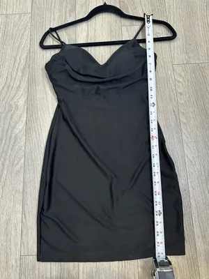 Lovely Day Black Satin Style Cowl Neck Mini Dress Small Date Night Party thumbnail 7