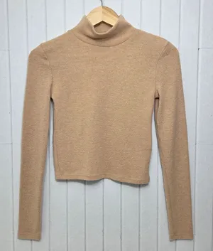 Zara Cozy‎ Crop Tan Mock neck Sweater size S thumbnail 1