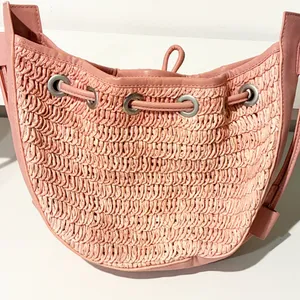 FREE‎ PEOPLE RAFFIA CABANA CROSSBODY VEGAN IN VINTAGE PINK Straw Shoulder Bag thumbnail 1