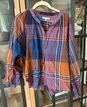 Madewell Plaid Peasant Top long sleeve Button Down Oversized cotton fall thumbnail 1