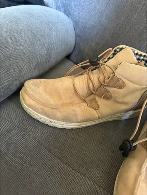 Tan Suede Lace-Up Casual Boots with Checkered Interior thumbnail 3