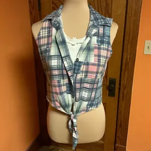 Vtg 80s plaid belly top thumbnail 7