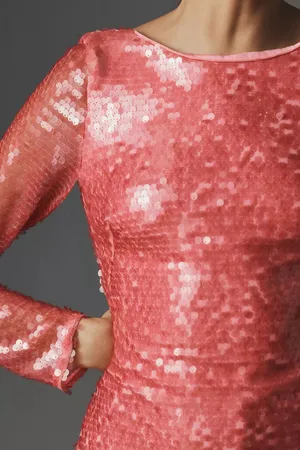 Anthropologie, pink sequin, long sleeve dress thumbnail 3
