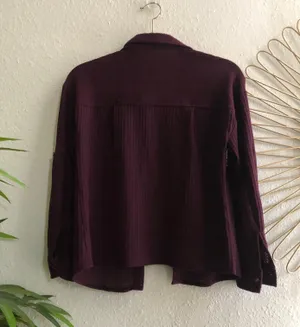 Deep purple button down up long sleeve shirt light airy long sleeve thumbnail 2