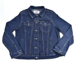 EV1 Ellen DeGeneres Womens Dark Wash LOVE Graphic Denim Jacket Blue Trucker thumbnail 1