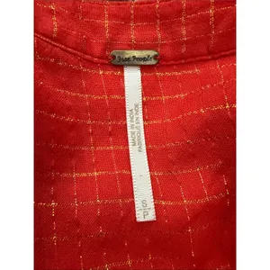 Free People Red Metallic Long Sleeve Popover Boho Hippie Tunic Blouse Top thumbnail 3