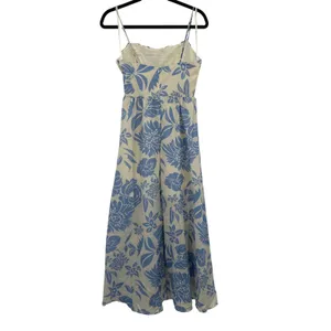 Indikah Blue White Floral Milkmaid Midi Maxi Dress Small Summer Boho Cottagecore thumbnail 2