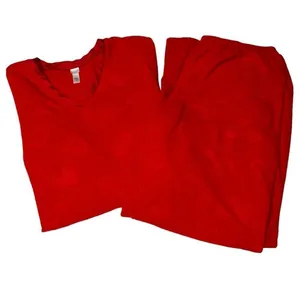 Pink k 2 piece set red cozy pjs with cute heart design. thumbnail 1