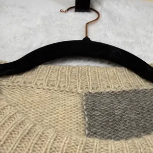 VTG Wool M Beige Intarsia People Graphic Patchwork Crewneck Sweater Winter Artsy thumbnail 3