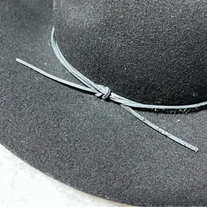 Phenix Black 100% Wool Leather Band Wide Brim Hat thumbnail 4