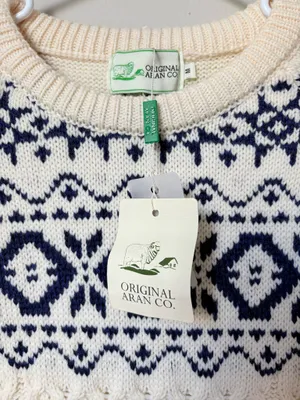 Original Aran Co Women Fair Isle Crew Neck Aran Sweater M cream 100% Merinowool thumbnail 3