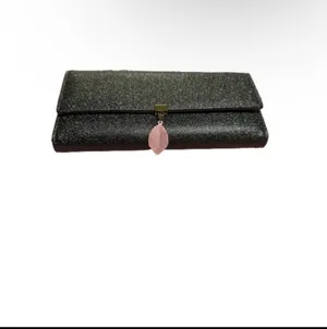 Black Sparkle Clutch Wallet with Pink Leaf Charm thumbnail 2