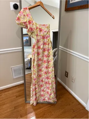 Women's Hello Molly One Shoulder Dress S Yellow Pink Floral thumbnail 6