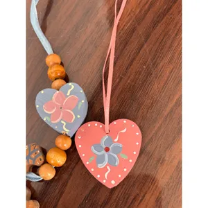Hand Painted Wooden Rocking‎ Horse Heart Necklaces Country Folk Art Cottagecore thumbnail 3