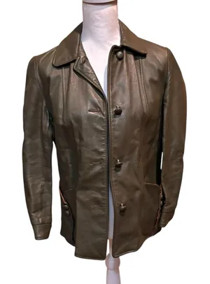 Vintage Women's Green Leather Jacket Button‎ Front Zip thumbnail 1
