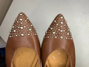 Frye HEATHER SLINGBACK STUDDED Flat Pointed Silver & Walnut Leather thumbnail 3