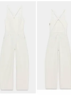NWT ZARA Bloggers Fave TRF DENIM STRAPPY JUMPSUIT Ecru XXL thumbnail 5