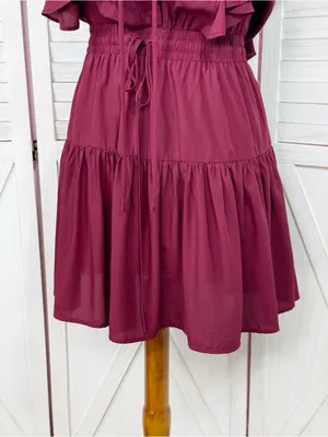 Pinch Isla Flutter Sleeve Tiered Mini Dress Burgundy Maroon Red Medium thumbnail 6