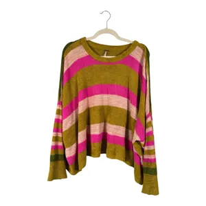 Free People Striped Green Pink Striped Oversized Sweater Womens S Boho Casual thumbnail 2