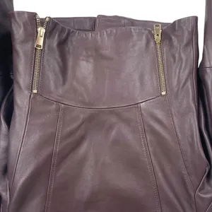 Reiss Leiya Lamb Leather Moto Jacket In Berry Brownish Red Size 4 thumbnail 11