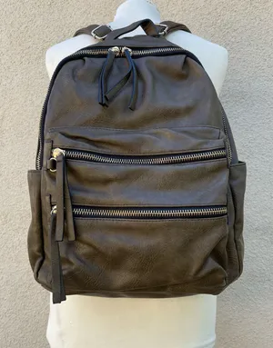 Sasha + Sofi Faux Leather Backpack Olive Brown thumbnail 1