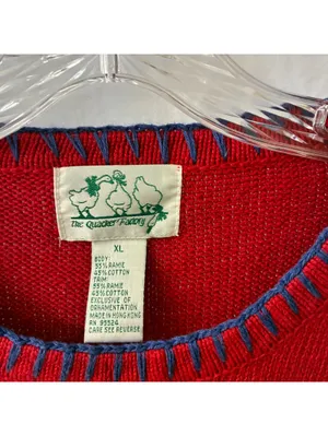 Vintage The Quacker Factory Womans Red Knit Nautical Short Sleeve Sweater Sz XL thumbnail 5