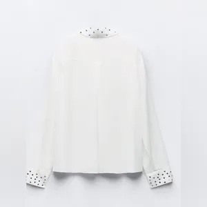 NWT ZARA Embellished Long Sleeve Chiffon Button Up Shirt White Medium thumbnail 4