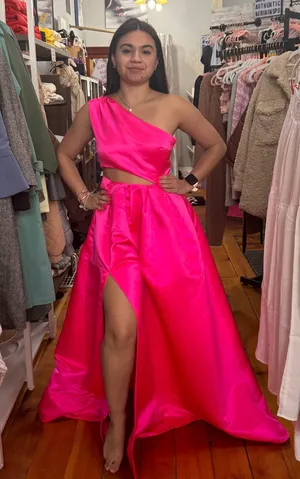 Boutique Pink Cutout Prom Dress thumbnail 1